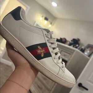 Gucci White Sneakers with Green and Red Accents